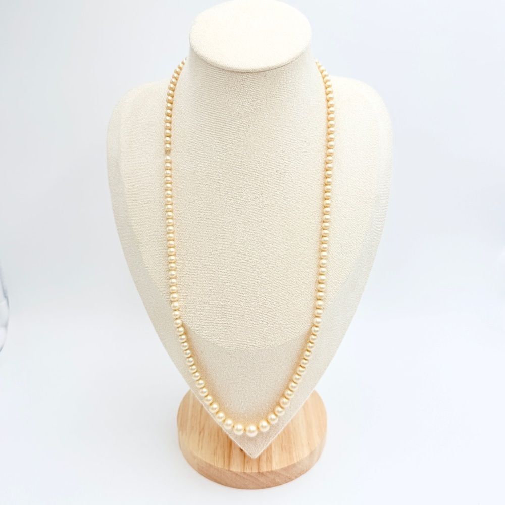 Vintage Faux Pearl Glass Beaded Necklace Cream Ivory Silver Clasp